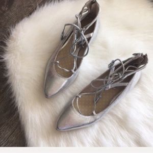 NWOT Boden | d’orsay lace up flats in a metallic silver
